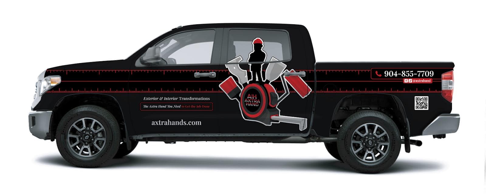 Axtra Hand wrapped pickup truck representing branded field presence